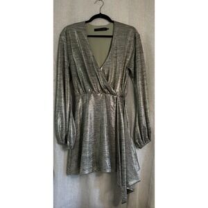 House of Harlow x Revolve Metallic Mini Dress Long Sleeve‎ Party Silver
